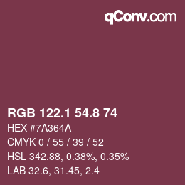 カラーコード: RGB 122.1 54.8 74 | qconv.com
