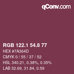 Color code: RGB 122.1 54.8 77 | qconv.com