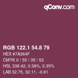 カラーコード: RGB 122.1 54.8 79 | qconv.com
