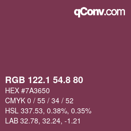 カラーコード: RGB 122.1 54.8 80 | qconv.com