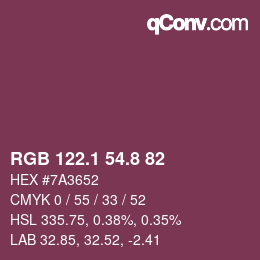 Color code: RGB 122.1 54.8 82 | qconv.com