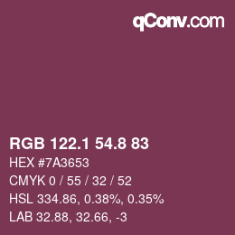 カラーコード: RGB 122.1 54.8 83 | qconv.com