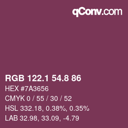 カラーコード: RGB 122.1 54.8 86 | qconv.com