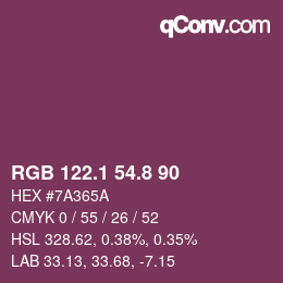 カラーコード: RGB 122.1 54.8 90 | qconv.com