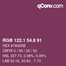 カラーコード: RGB 122.1 54.8 91 | qconv.com
