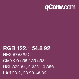 カラーコード: RGB 122.1 54.8 92 | qconv.com