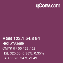 カラーコード: RGB 122.1 54.8 94 | qconv.com