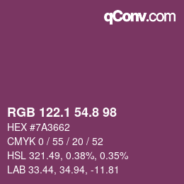 カラーコード: RGB 122.1 54.8 98 | qconv.com