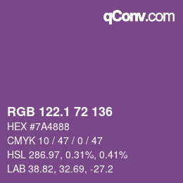 カラーコード: RGB 122.1 72 136 | qconv.com