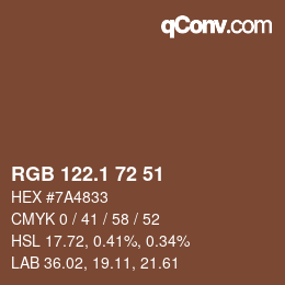 Color code: RGB 122.1 72 51 | qconv.com