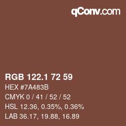 カラーコード: RGB 122.1 72 59 | qconv.com