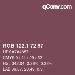 カラーコード: RGB 122.1 72 87 | qconv.com