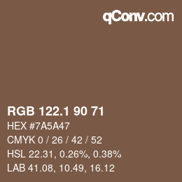 カラーコード: RGB 122.1 90 71 | qconv.com