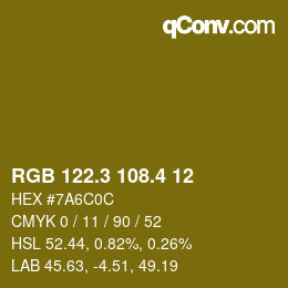 カラーコード: RGB 122.3 108.4 12 | qconv.com
