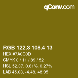 カラーコード: RGB 122.3 108.4 13 | qconv.com