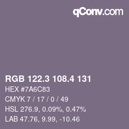 カラーコード: RGB 122.3 108.4 131 | qconv.com