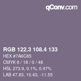 カラーコード: RGB 122.3 108.4 133 | qconv.com
