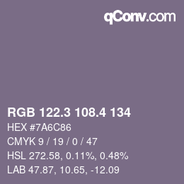 カラーコード: RGB 122.3 108.4 134 | qconv.com