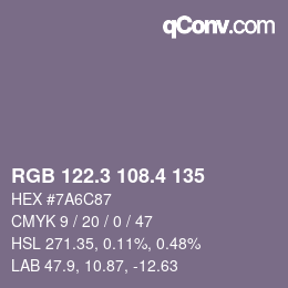 カラーコード: RGB 122.3 108.4 135 | qconv.com