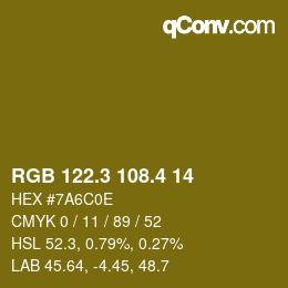 カラーコード: RGB 122.3 108.4 14 | qconv.com