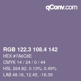 カラーコード: RGB 122.3 108.4 142 | qconv.com