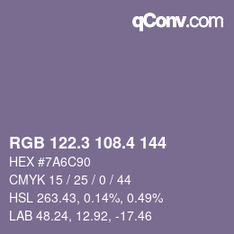 カラーコード: RGB 122.3 108.4 144 | qconv.com