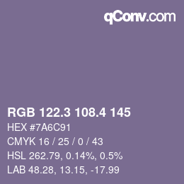 カラーコード: RGB 122.3 108.4 145 | qconv.com
