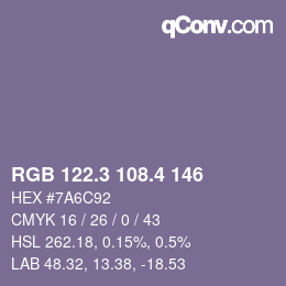 カラーコード: RGB 122.3 108.4 146 | qconv.com