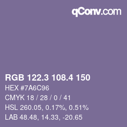 カラーコード: RGB 122.3 108.4 150 | qconv.com