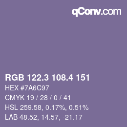 カラーコード: RGB 122.3 108.4 151 | qconv.com