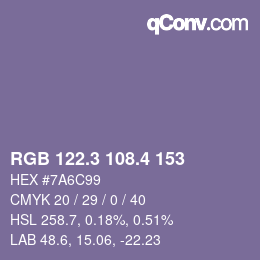 カラーコード: RGB 122.3 108.4 153 | qconv.com