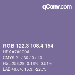 カラーコード: RGB 122.3 108.4 154 | qconv.com