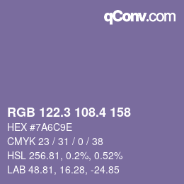 カラーコード: RGB 122.3 108.4 158 | qconv.com