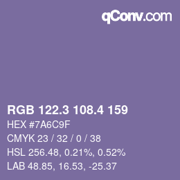 カラーコード: RGB 122.3 108.4 159 | qconv.com