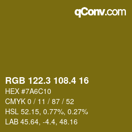 カラーコード: RGB 122.3 108.4 16 | qconv.com