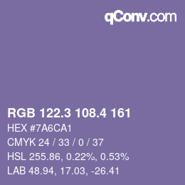 カラーコード: RGB 122.3 108.4 161 | qconv.com