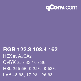 カラーコード: RGB 122.3 108.4 162 | qconv.com