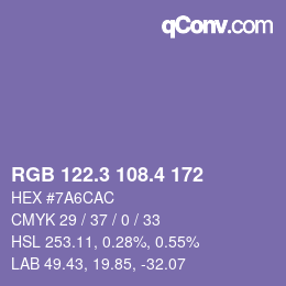 カラーコード: RGB 122.3 108.4 172 | qconv.com
