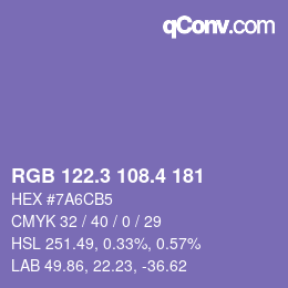 カラーコード: RGB 122.3 108.4 181 | qconv.com