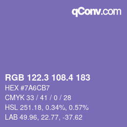 カラーコード: RGB 122.3 108.4 183 | qconv.com