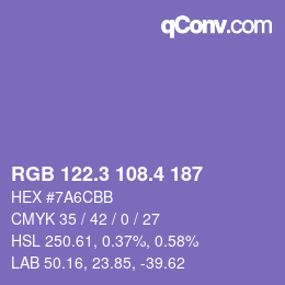 カラーコード: RGB 122.3 108.4 187 | qconv.com