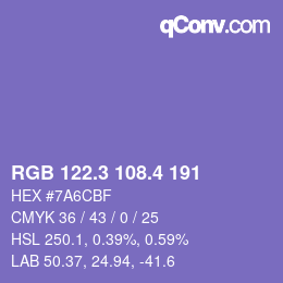 カラーコード: RGB 122.3 108.4 191 | qconv.com
