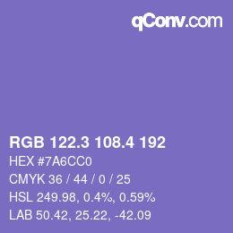 カラーコード: RGB 122.3 108.4 192 | qconv.com