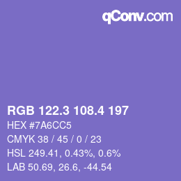 カラーコード: RGB 122.3 108.4 197 | qconv.com