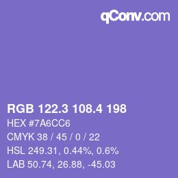 カラーコード: RGB 122.3 108.4 198 | qconv.com