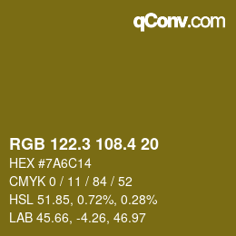 カラーコード: RGB 122.3 108.4 20 | qconv.com