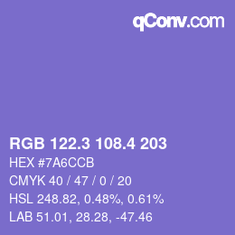 カラーコード: RGB 122.3 108.4 203 | qconv.com