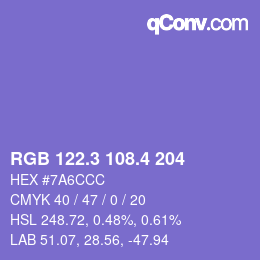 カラーコード: RGB 122.3 108.4 204 | qconv.com