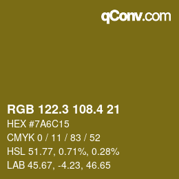 カラーコード: RGB 122.3 108.4 21 | qconv.com