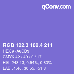 カラーコード: RGB 122.3 108.4 211 | qconv.com